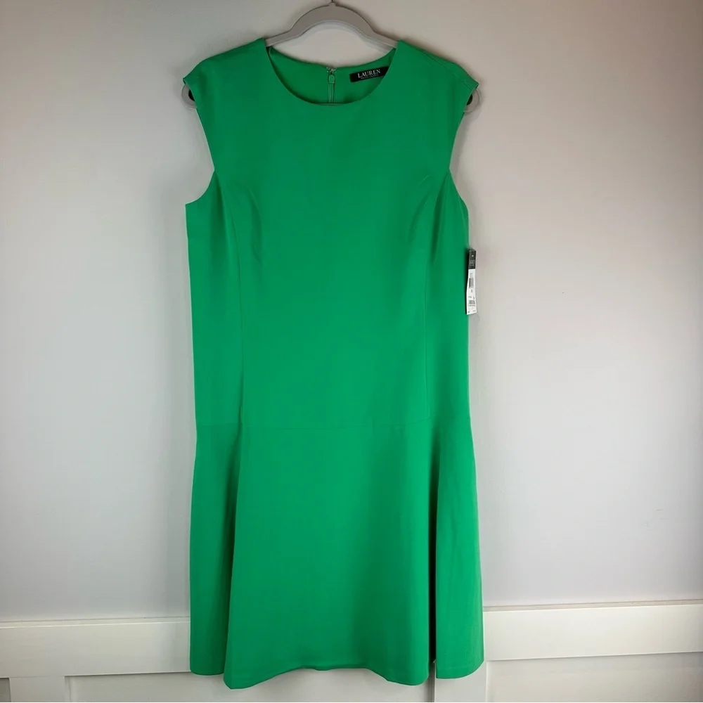NEW Lauren Ralph Lauren Green Drop Waist Short Sleeve Workwear Office Dress 10 - Picture 1 of 5